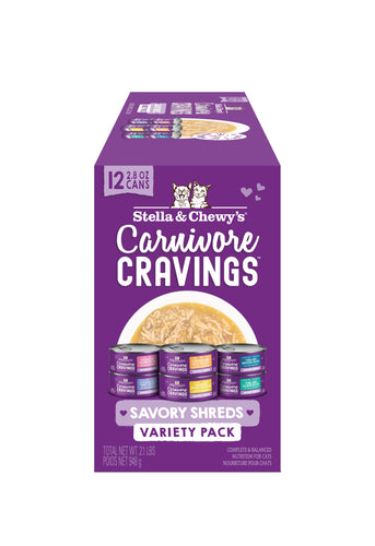 Stella & Chewy's Carnivore Cravings Savory Shreds Variety Pack (2.8-Oz, 12 Can Pack)