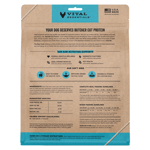 Vital Essentials Freeze-Dried Raw Protein Beef & Mixer Soft Nibs Meal or Mixer Dog Food