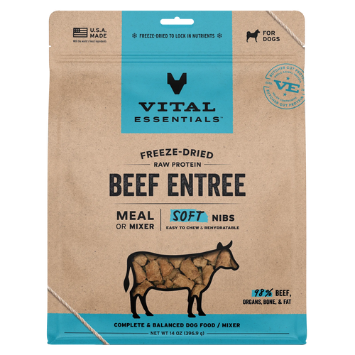 Vital Essentials Freeze-Dried Raw Protein Beef & Mixer Soft Nibs Meal or Mixer Dog Food