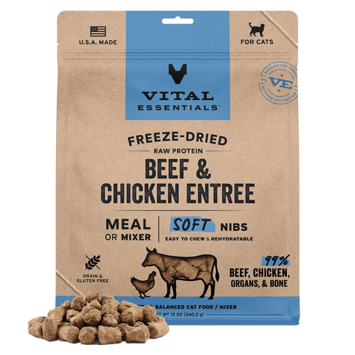 Vital Essentials Freeze-Dried Raw Protein Beef & Chicken Soft Nibs Meal or Mixer Cat Food