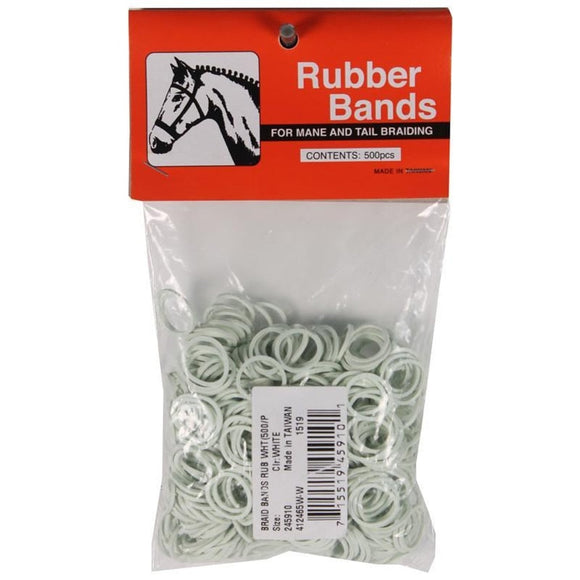 RUBBER HORSE BRAID BANDS (5 INCH/500 PACK, WHITE)