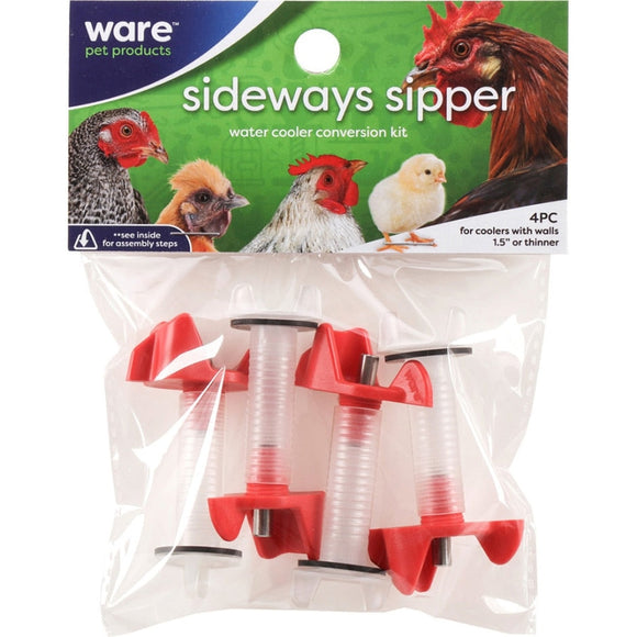 WARE SIDEWAYS SIPPER NIPPLES WITH EXTENSION TUBES (4 PACK, RED/CLEAR)